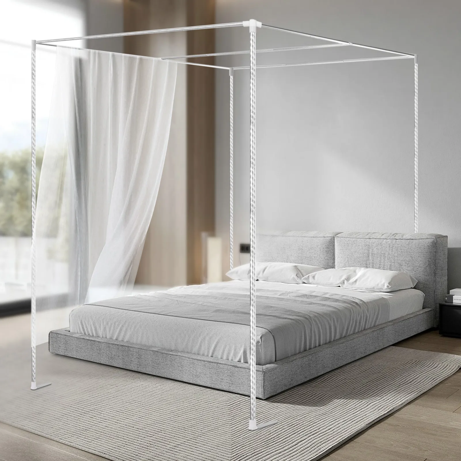 Canopy Bed Frame Metal Queen - 4コーナーベッドキャノピーフレームポスト、メタルベッド四隅蚊帳ブラケット、ツイン/クイーン/カリフォルニアキング/キングサイズ対応
