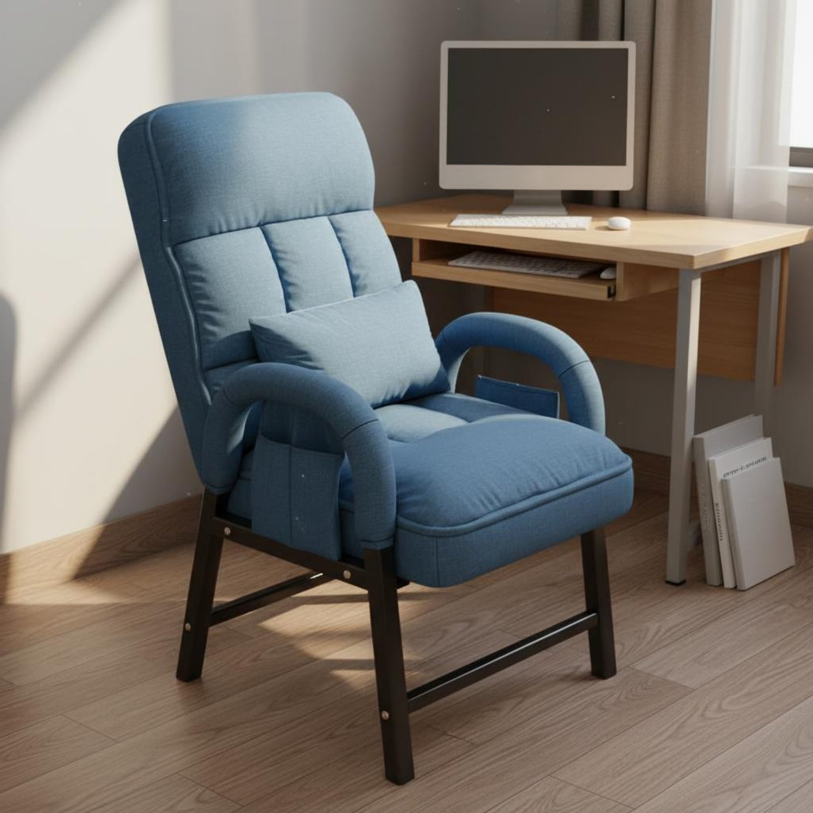 Sofas - ハイバックレイジーソファチェア、調節可能な背もたれ、テキスタイルリクライニングアームチェア、布張りアームチェア、フットスツール付き、頑丈なフレーム
