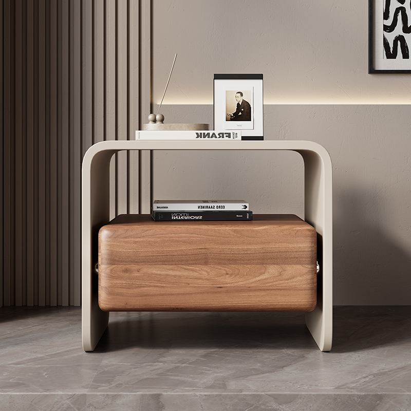 Solid Wood Nightstand 2 Drawers - 高級無垢材回転式ナイトスタンド家具、ホームリビングルーム用サイド収納キャビネット（引き出し付き）、寝室用ベッドサイドテーブル