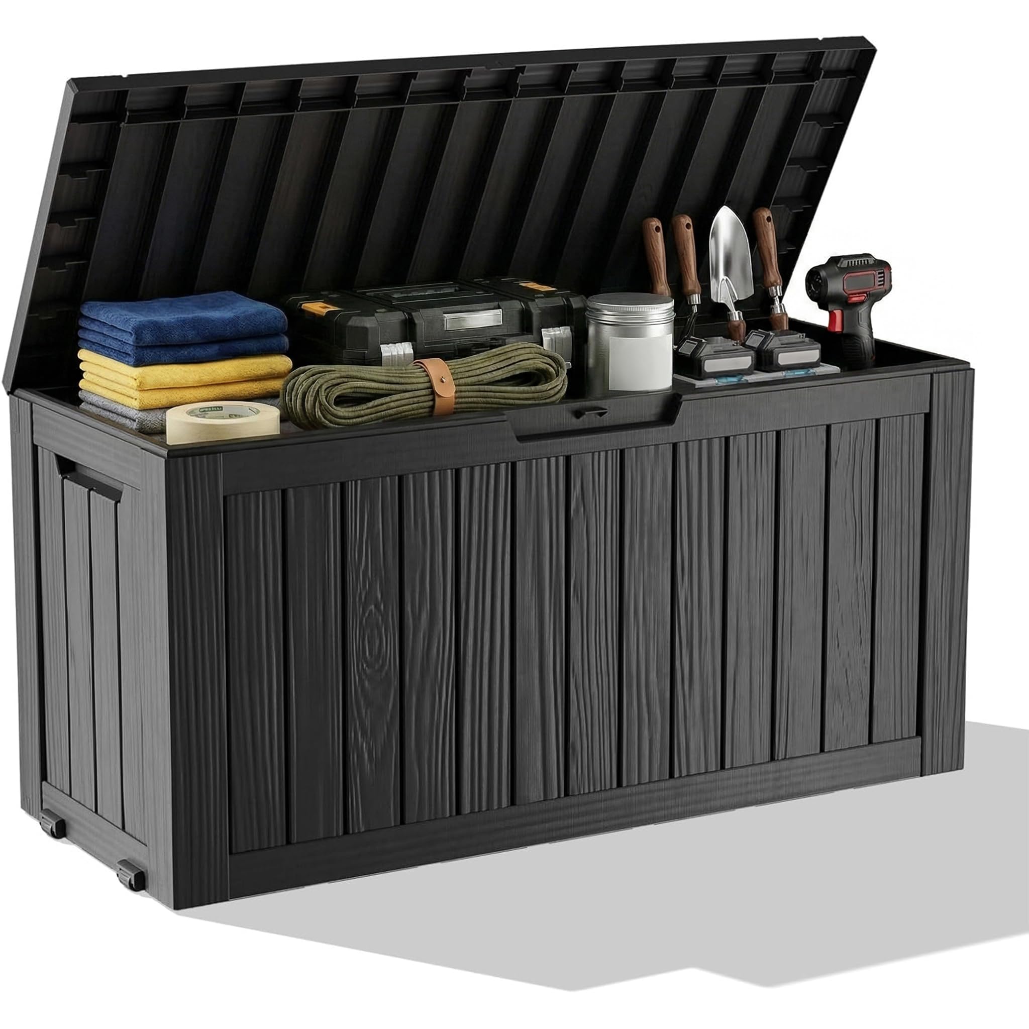 Outdoor Furniture - 屋外用防水樹脂製収納デッキボックス、ロック可能な屋外ベンチ、UV耐性のあるビン、パティオ・ポーチ用家具、プールフロート