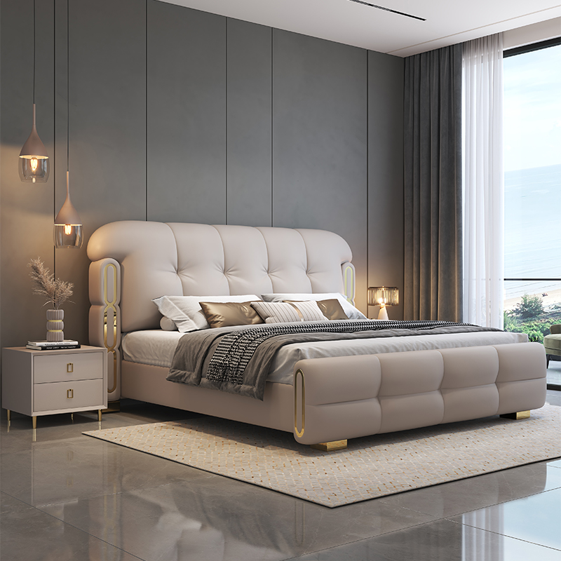King Size Bed Frame With Storage Drawers - モダンな高級木製寝室家具、ソフトな布張りのキングサイズダブルベッドフレームセット、引き出し収納デザイン最新