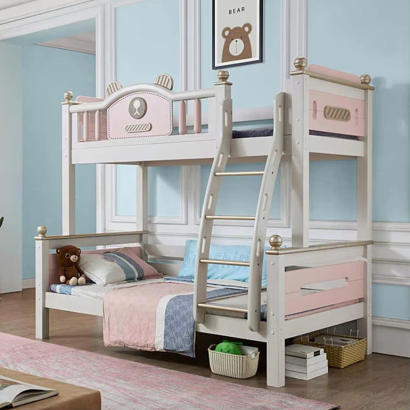 Bunk Bed With Stairs And Slide - モダンなシンプル無垢材多機能二段ベッド、スライド階段収納キャビネット付き子供用上段ベッド（寝室用）
