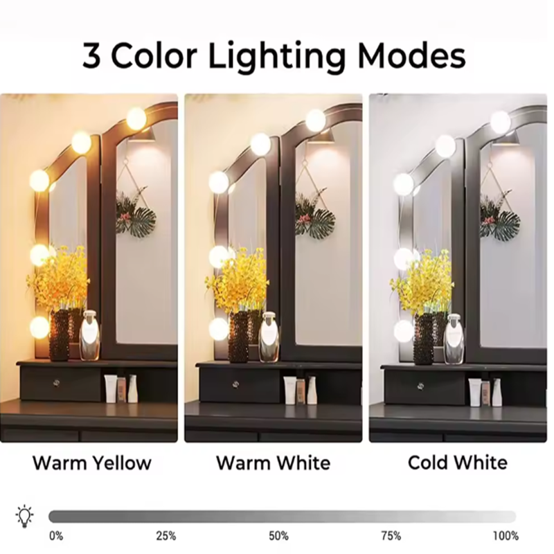Dressing Table Vanity With Lighted Mirror - 取り外し可能なLEDバニティミラーバルブ ハリウッド風ドレッシングテーブルライト USB電源 プロ仕様メイクアップ化粧品ランプ