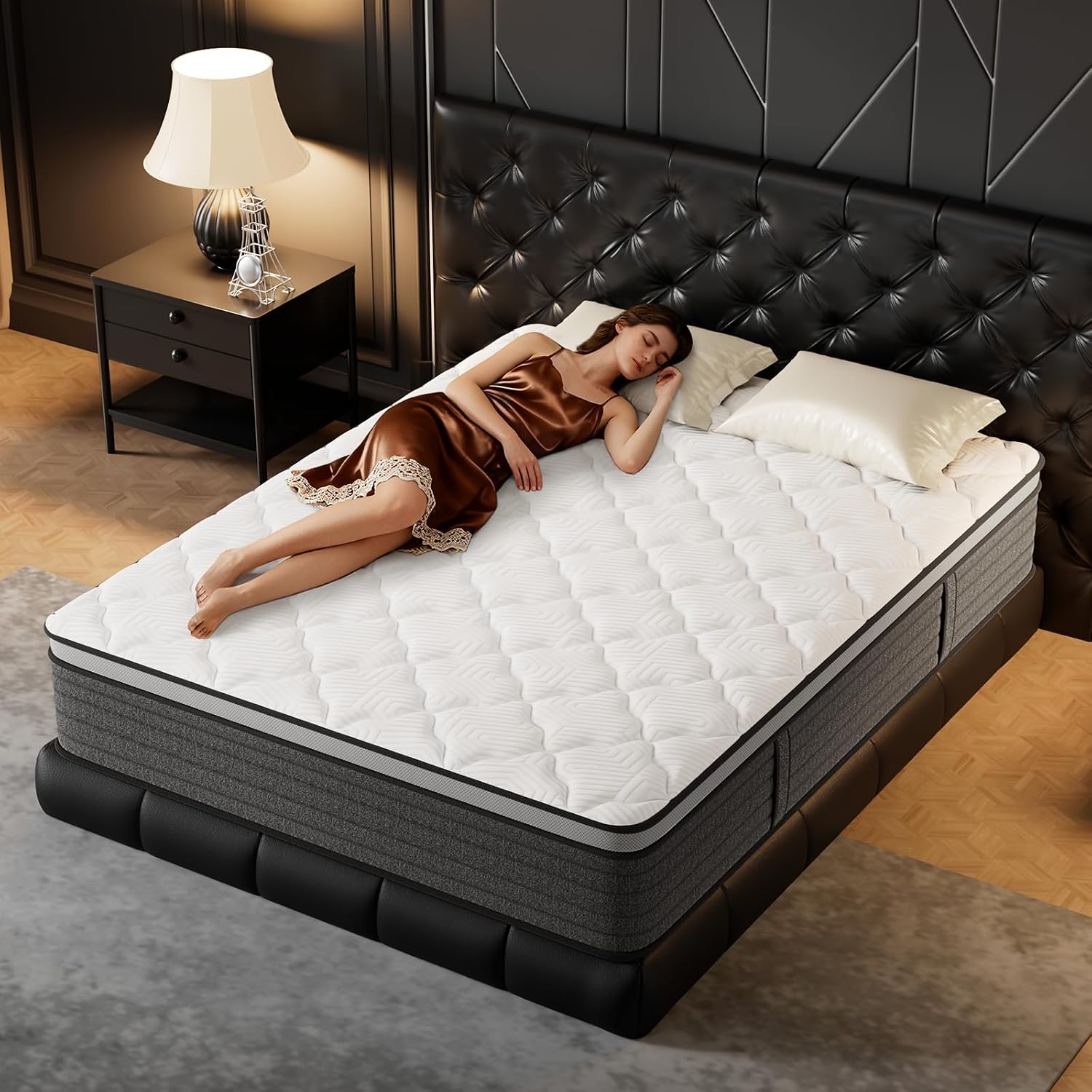 Memory Foam Mattress In A Box Queen - クイーンマットレス 12インチ ハイブリッド クイーンサイズ ジェルメモリーフォームマットレス インアボックス、個別包装ポケットスプリング