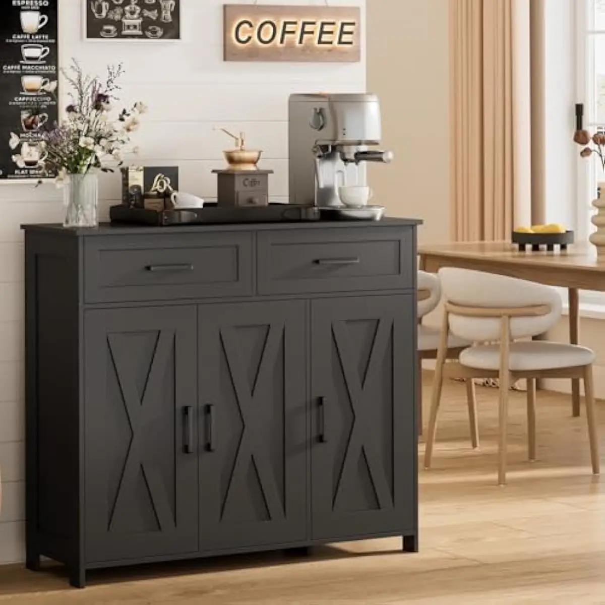 Storage - 引き出し付きコーヒーバー収納キャビネット、キッチンビュッフェキャビネット
