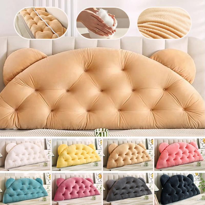 Headboard Cushion Backrest Tatami - クマ耳型ヘッドボード背もたれクッション、厚手の布張りサポート枕、ストラップ付き、ベッド、寝室、ソファ、畳、腰、背中用ボルスター