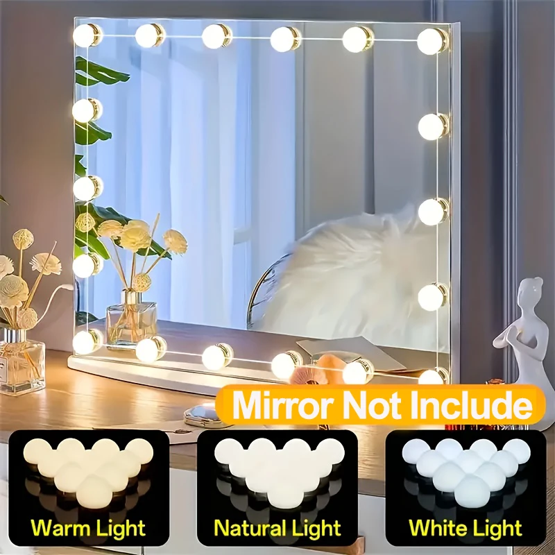 Dressing Table Vanity With Lighted Mirror - ハリウッドバニティミラーライトキット、調光可能な電球10/12個付き、ドレッシングテーブル用LEDメイクアップ照明ストリップ、プラグイン電源