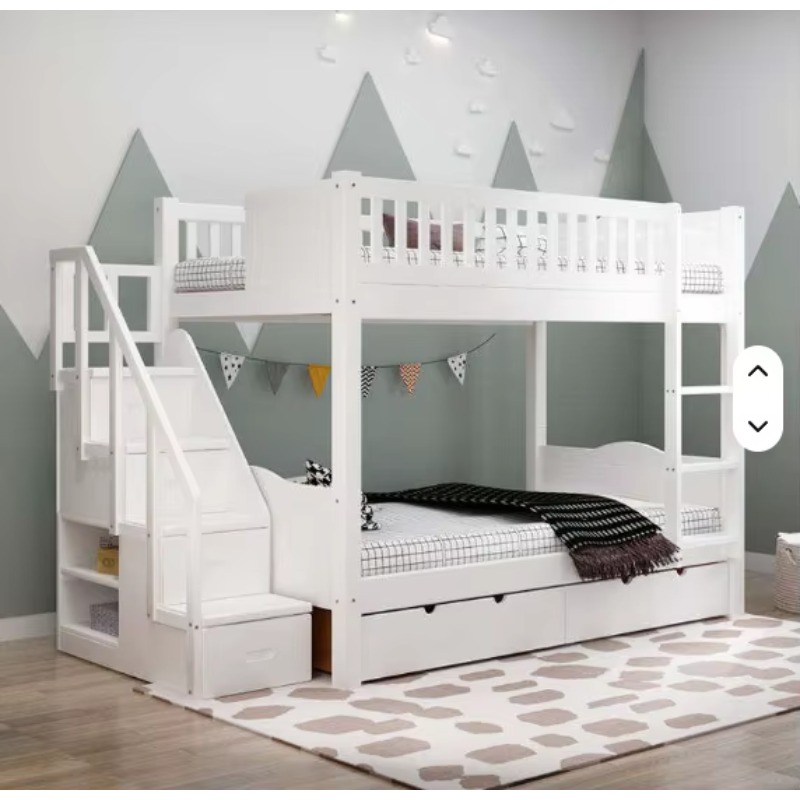 Bunk Bed With Stairs And Slide - ホットセール家具 ダブルベッド キッズ二段ベッド ソリッドパイン材 ツインキッズ二段ベッド スライドと階段付き