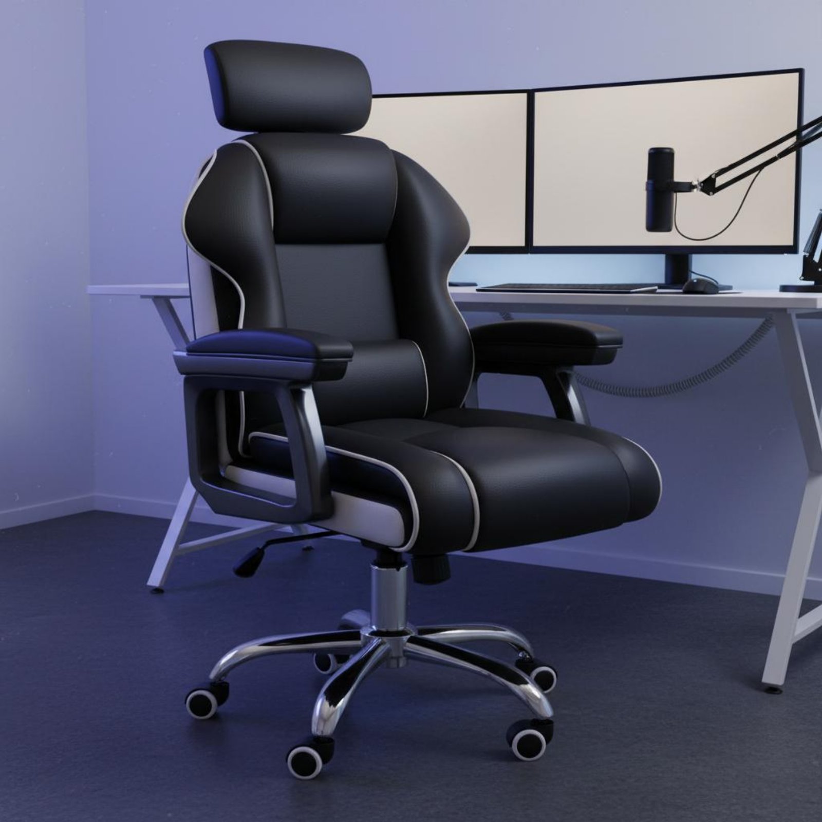 Bedroom Furniture - 人間工学に基づいたゲーミングチェア、高さ調節可能、ハイバック回転オフィスチェア、フルリクライニング、パッド入りアームレスト、ストリーマー、寝室用