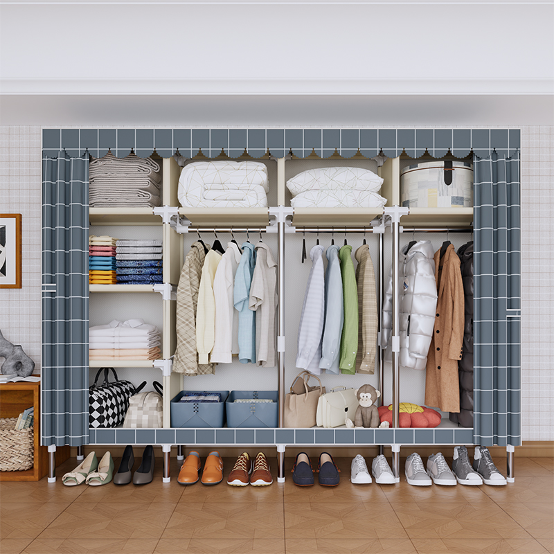 Wardrobe Closet Portable Fabric Cover - ファッションプリント ポータブルワードローブ クローゼット スチールフレーム 不織布ダストカバー 収納コンパートメント