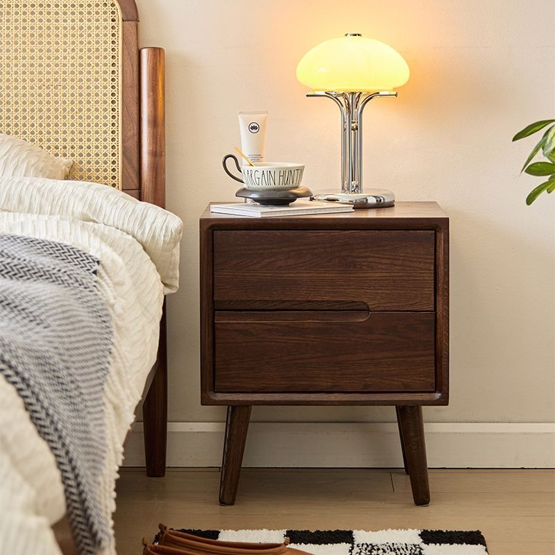 Solid Wood Nightstand 2 Drawers - 木製ベッドサイドテーブルヴィンテージナイトスタンド高級寝室ナイトスタンド美的サイドベッドテーブル引き出し付き収納家具