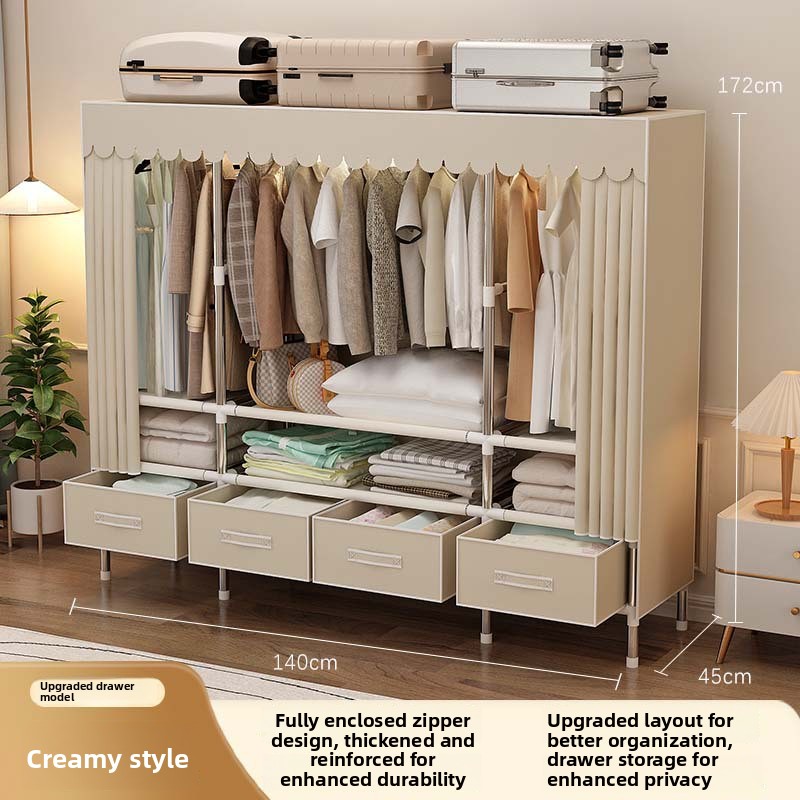 Wardrobe Closet Portable Fabric Cover - カバー付きポータブルクローゼット、折りたたみ式カバー付き衣類ラック、衣類を掛けるためのワードローブクローゼットシステム、自立型家具