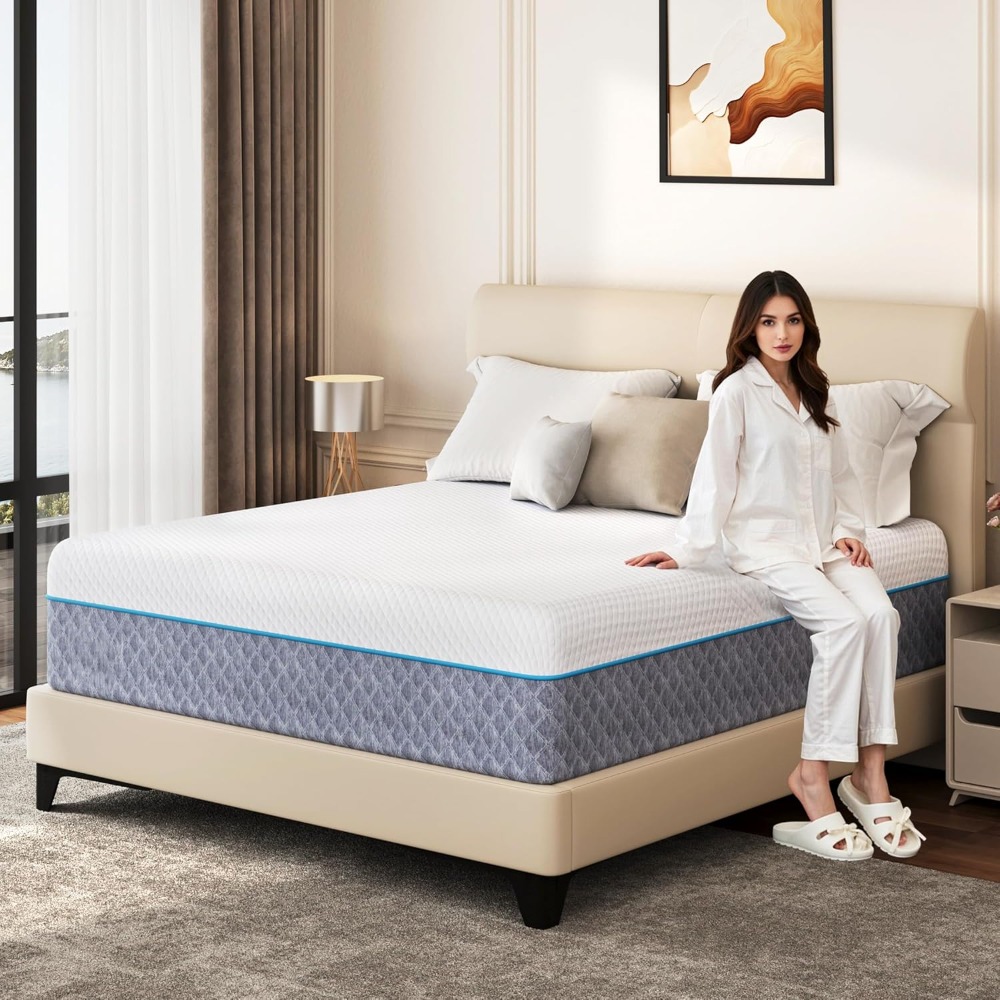 Memory Foam Mattress In A Box Queen - 14インチ クイーンサイズ マットレスインボックス、ジェルメモリーフォームマットレス 冷却カバー付き、中硬度で圧力軽減、カスタマイズ可能