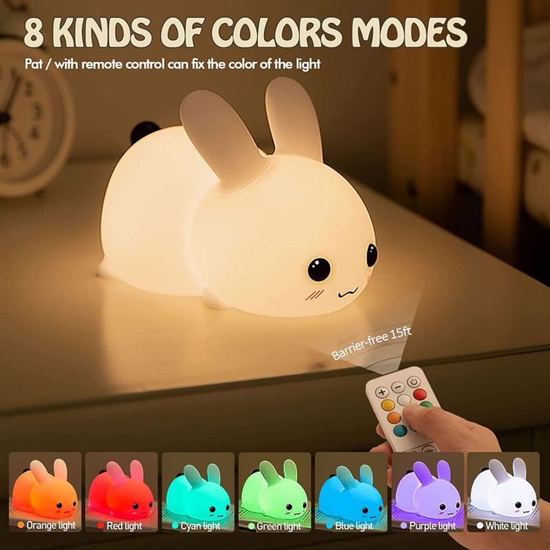 Floating Nightstand With Led Light - LED ウサギナイトライトリモコン調光可能な RGB 充電式シリコーンバニーランプ子供のための赤ちゃんのおもちゃギフトタッチセンサー