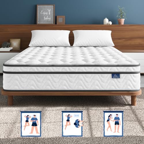 Memory Foam Mattress In A Box Queen - クイーンサイズマットレス 12インチ、クールスリープハイブリッドマットレス イン・ア・ボックス | グラスファイバー不使用、メモリーフォーム＆ポケットスプリング