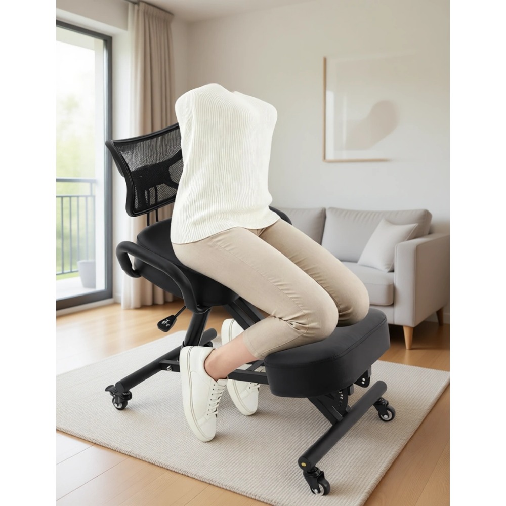 Chairs - 人間工学に基づいた背もたれ付きひざまずき椅子、ブレーキ付きキャスター付きで自宅やオフィスでの姿勢と快適性を向上
