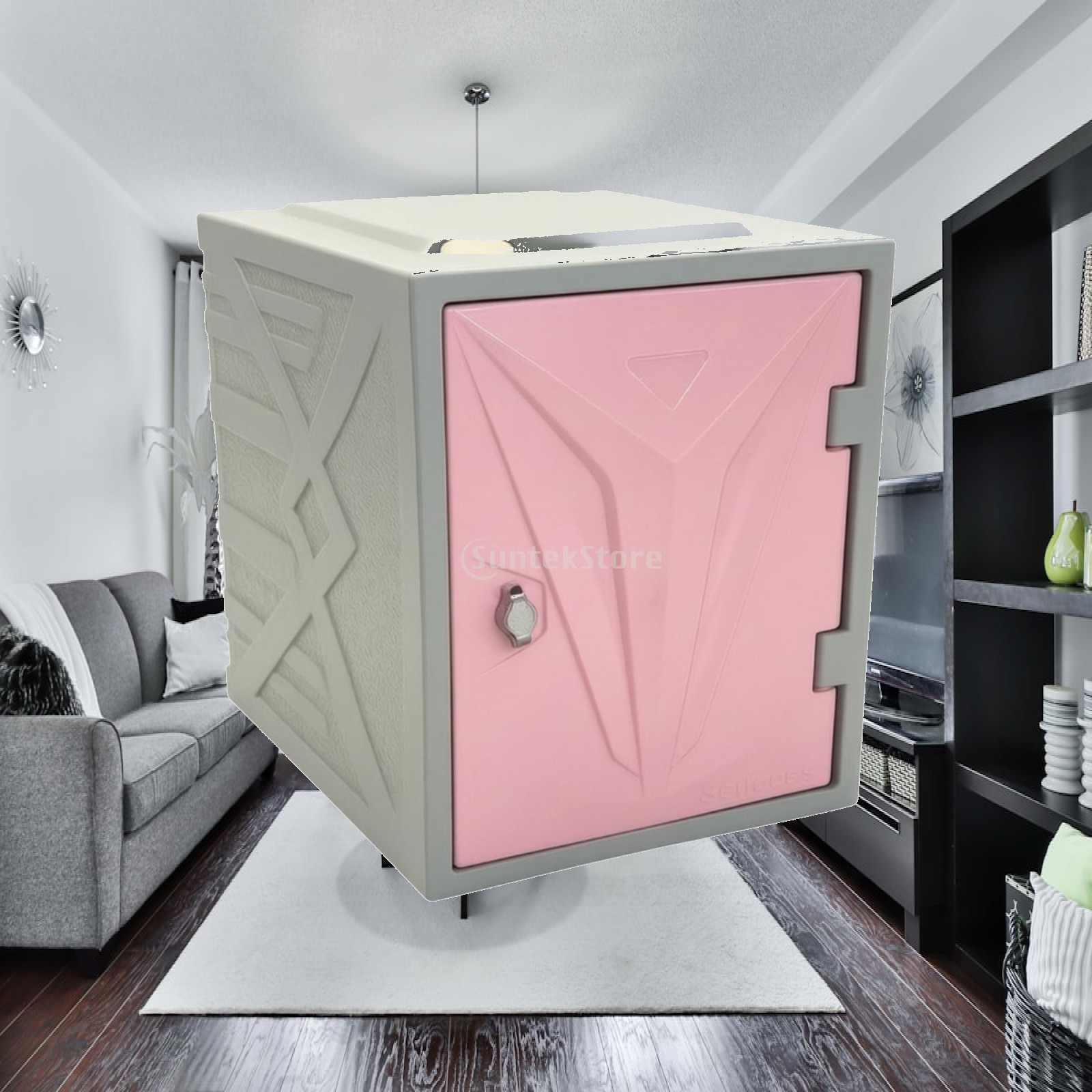Bedroom Furniture - 幾何学模様の収納キャビネット、ロック可能な扉付きコンパクトキャビネット、省スペースの長方形家具、寝室やリビングルームに最適