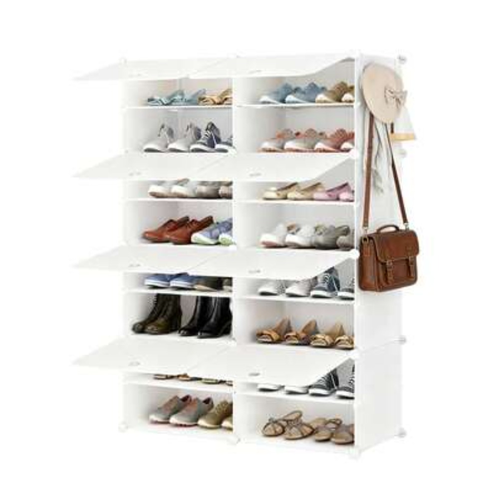 Shoe Rack Cabinet Narrow Entryway - 8段式シューズ収納キャビネット（扉付き）、積み重ね可能・取り外し可能なシューズラックオーガナイザー、玄関・自宅用、幅狭で背の高いシューズタワー、自立型防水棚、組み立て簡単、クローゼット・廊下・寝室の省スペース化に最適、35.4 x 11.8 x 63インチ