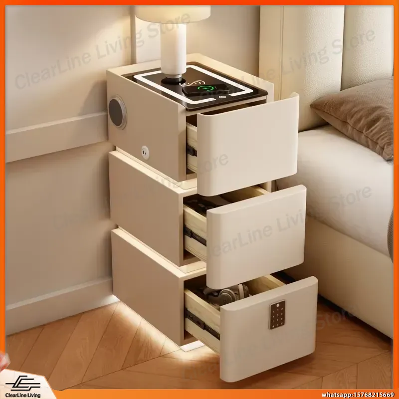 Floating Nightstand With Led Light - 超薄型フローティングナイトスタンド3段式無垢材ベッドサイドテーブル（LEDライト、ワイヤレス充電パッド付き）寝室オーガナイザー