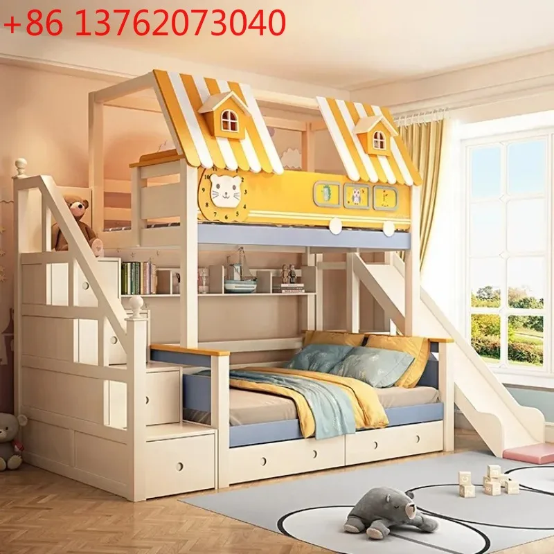 子供部屋用木製ロフトベッド、子供用木製二段ベッド、滑り台と階 - Bunk Bed With Stairs And Slide のレビューと価格