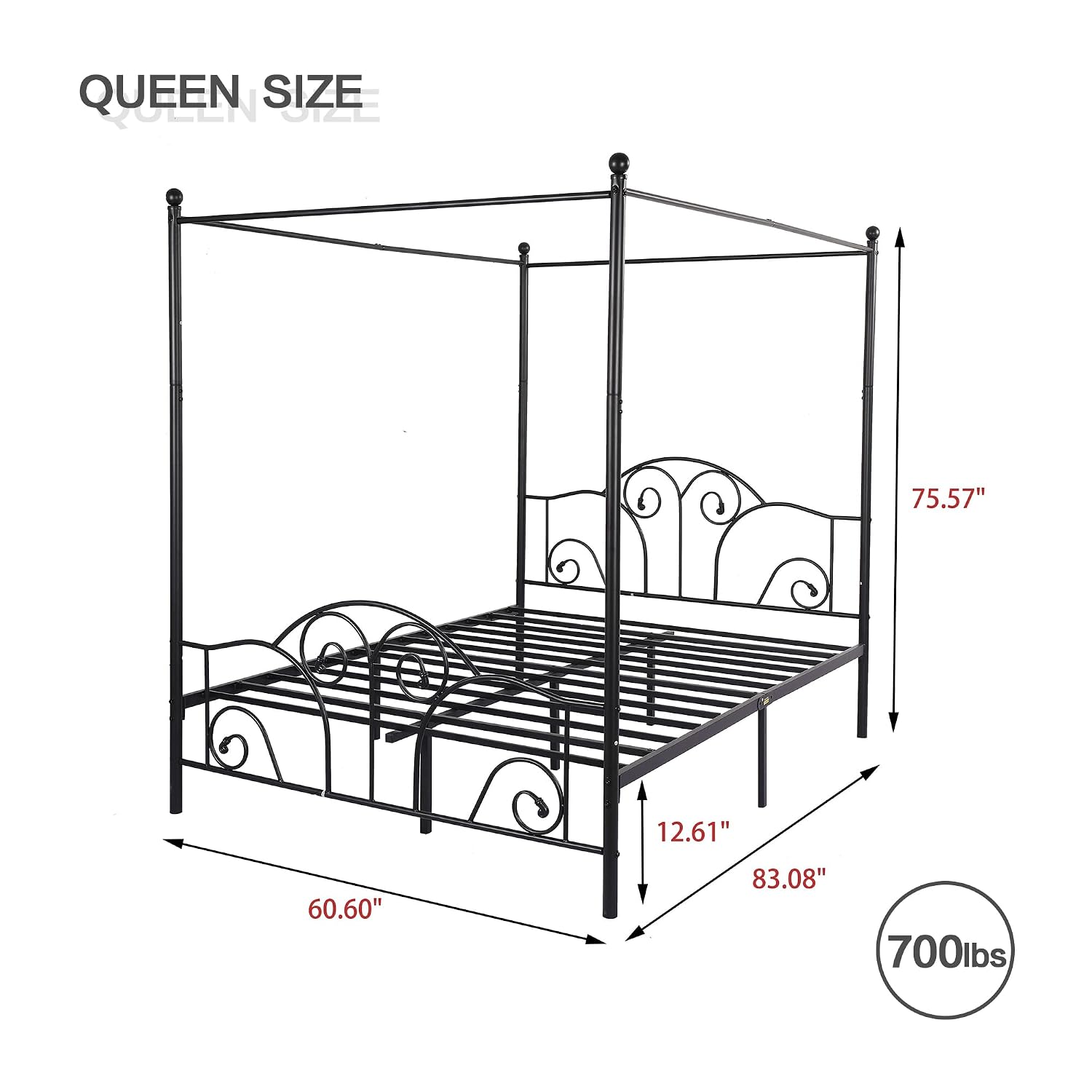 クイーンサイズの金属製キャノピーベッドフレーム、ヘッドボード - Canopy Bed Frame Metal Queen のレビューと価格