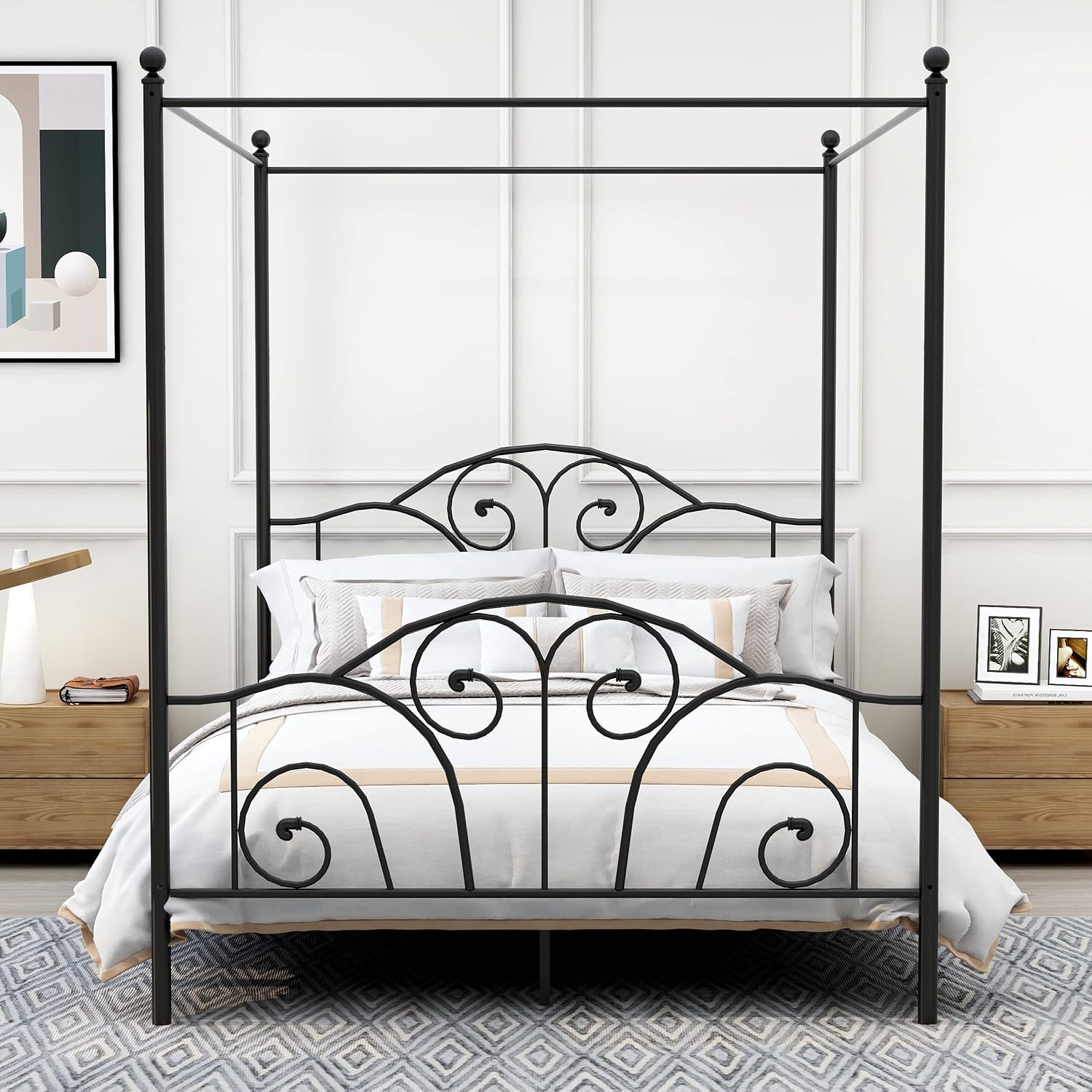 クイーンサイズの金属製キャノピーベッドフレーム、ヘッドボード - Canopy Bed Frame Metal Queen のレビューと価格