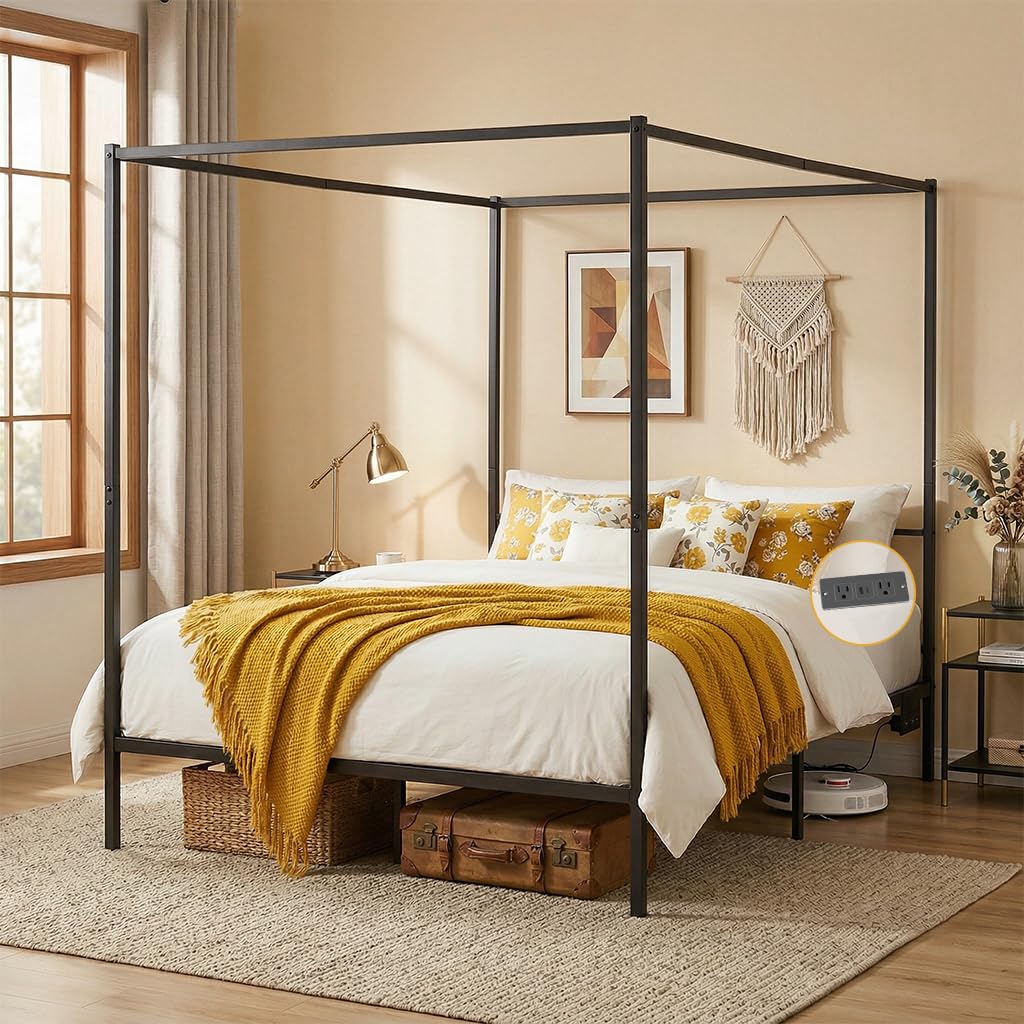 キャノピーベッドフレーム クイーンサイズ メタル製 可動式充 - Canopy Bed Frame Metal Queen のレビューと価格