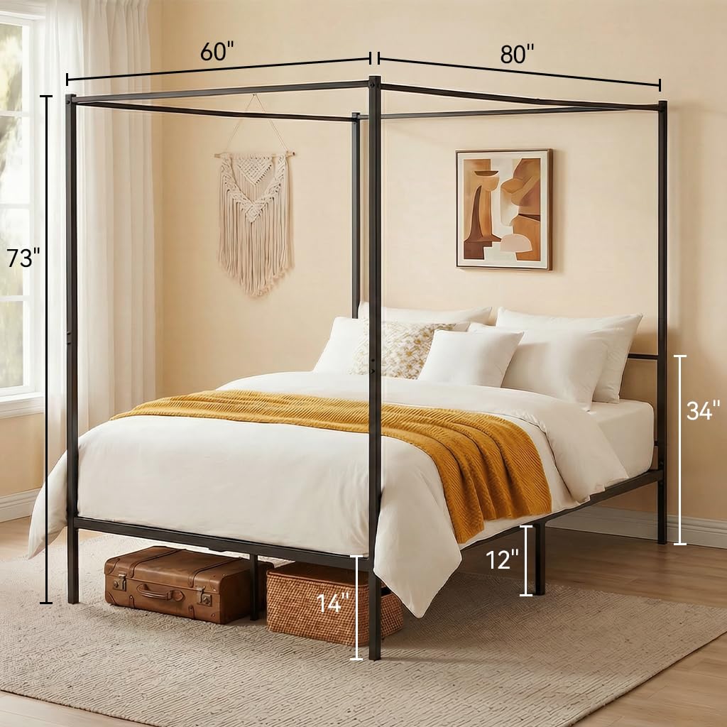 キャノピーベッドフレーム クイーンサイズ メタル製 可動式充 - Canopy Bed Frame Metal Queen のレビューと価格