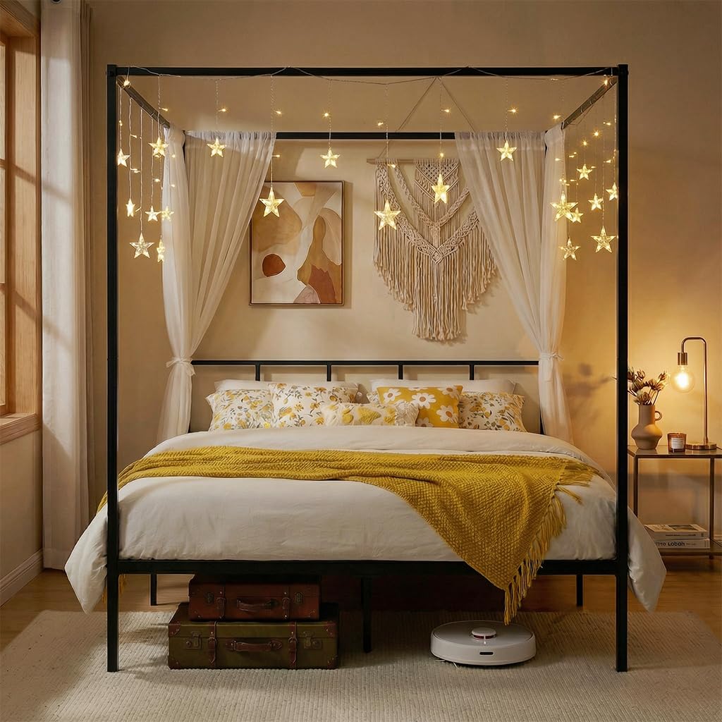 キャノピーベッドフレーム クイーンサイズ メタル製 可動式充 - Canopy Bed Frame Metal Queen のレビューと価格