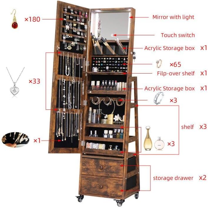 回転式ジュエリーキャビネット バニティミラー ジュエリーアル - Full Length Mirror Jewelry Armoire のレビューと価格