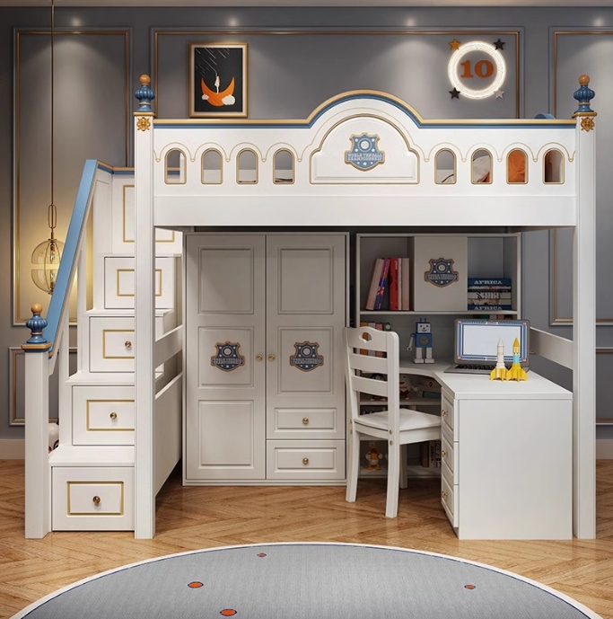 キッズプリンセスルーム木製キャッスル二段ベッド、階段と滑り台 - Bunk Bed With Stairs And Slide のレビューと価格