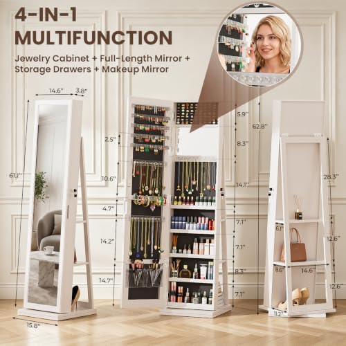 4-in-1 ジュエリーキャビネット ジュエリーアルモア ロ - Full Length Mirror Jewelry Armoire のレビューと価格