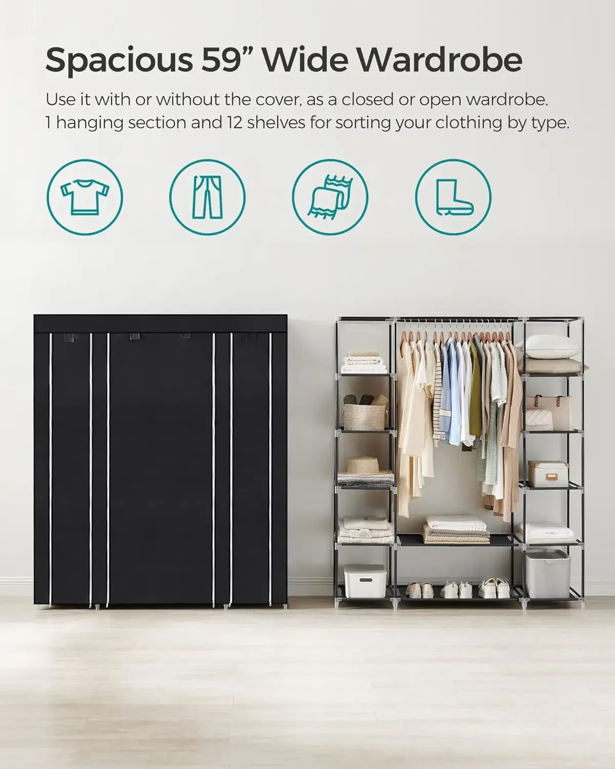 Cheng-Closet ワードローブ、寝室用ポータブルクロ - Wardrobe Closet Portable Fabric Cover のレビューと価格
