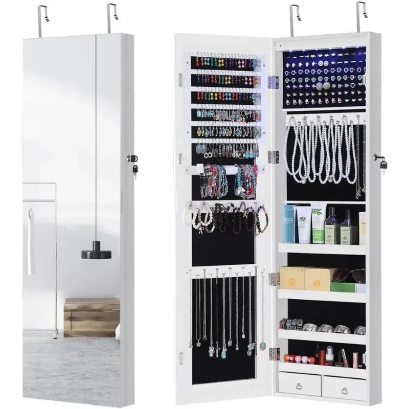 フルレングスミラー付きジュエリーキャビネット、6つのLEDラ - Full Length Mirror Jewelry Armoire のレビューと価格