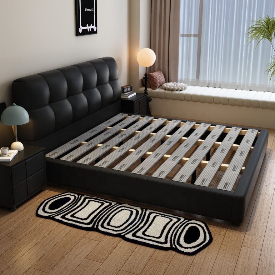 # 黒のタフテッドレザー収納ベッドフレーム、引き出し付き、無 - King Size Bed Frame With Storage Drawers のレビューと価格