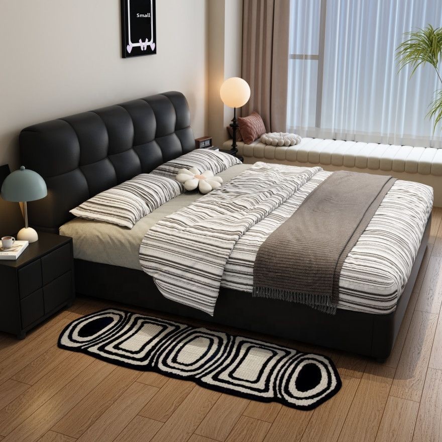# 黒のタフテッドレザー収納ベッドフレーム、引き出し付き、無 - King Size Bed Frame With Storage Drawers のレビューと価格