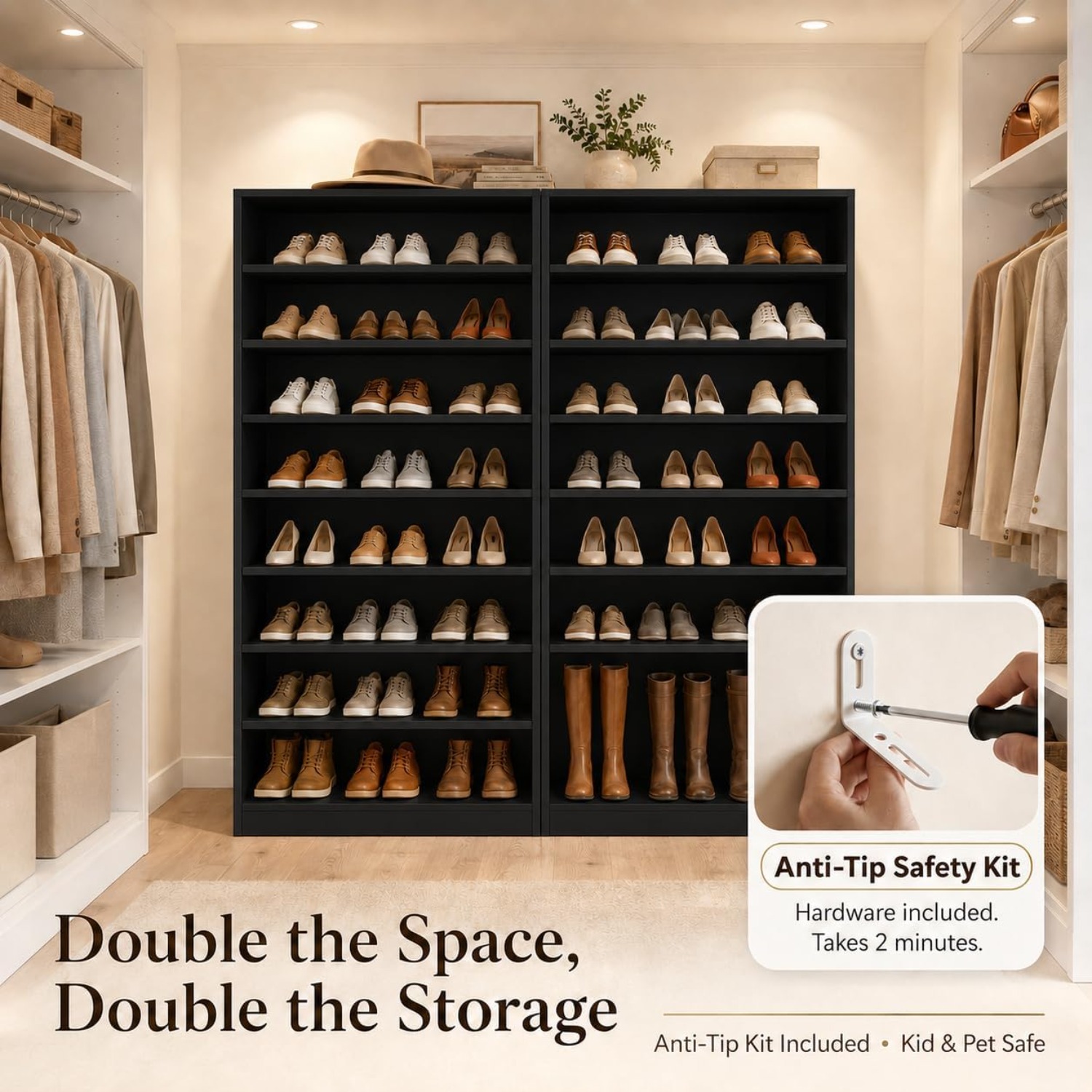 9段の背の高い靴棚キャビネット、クローゼットと玄関用、ブラッ - Shoe Rack Cabinet Narrow Entryway のレビューと価格