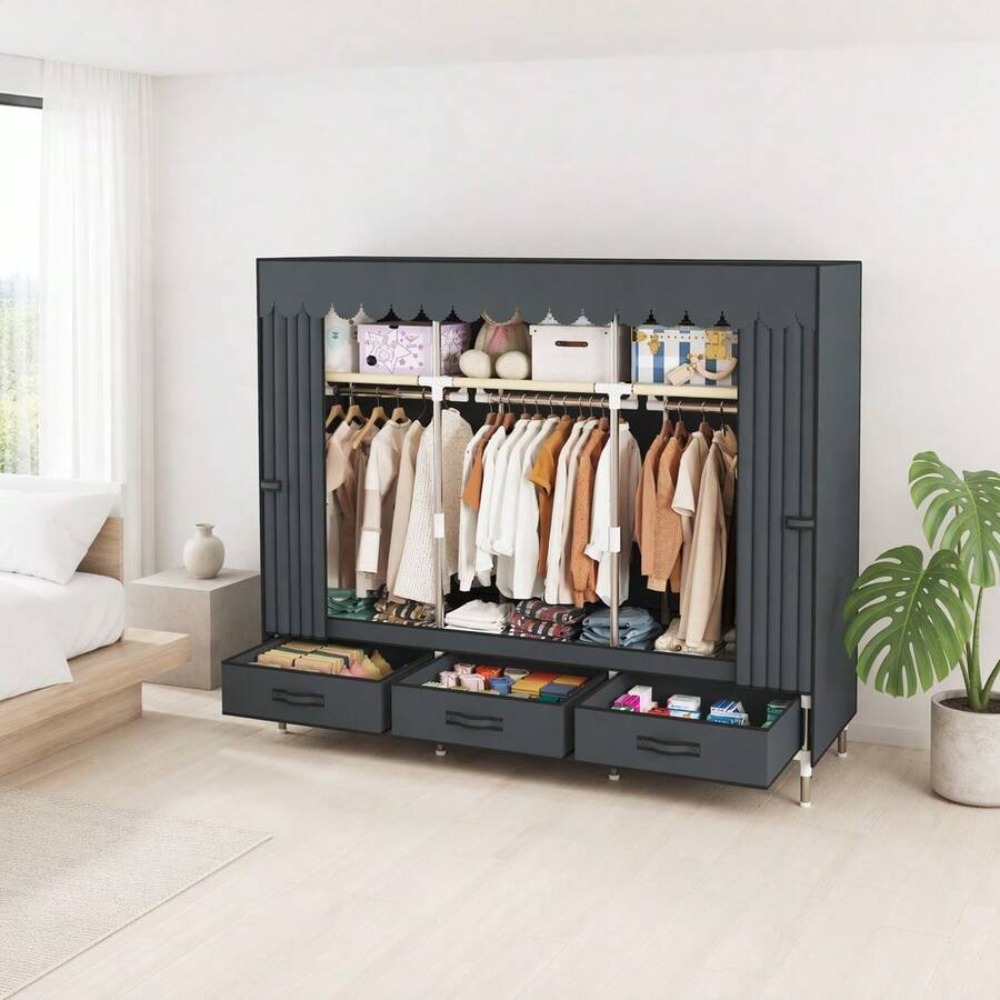 厚さ16mmのスチールフレームと不織布カバーを備えたポータブ - Wardrobe Closet Portable Fabric Cover のレビューと価格