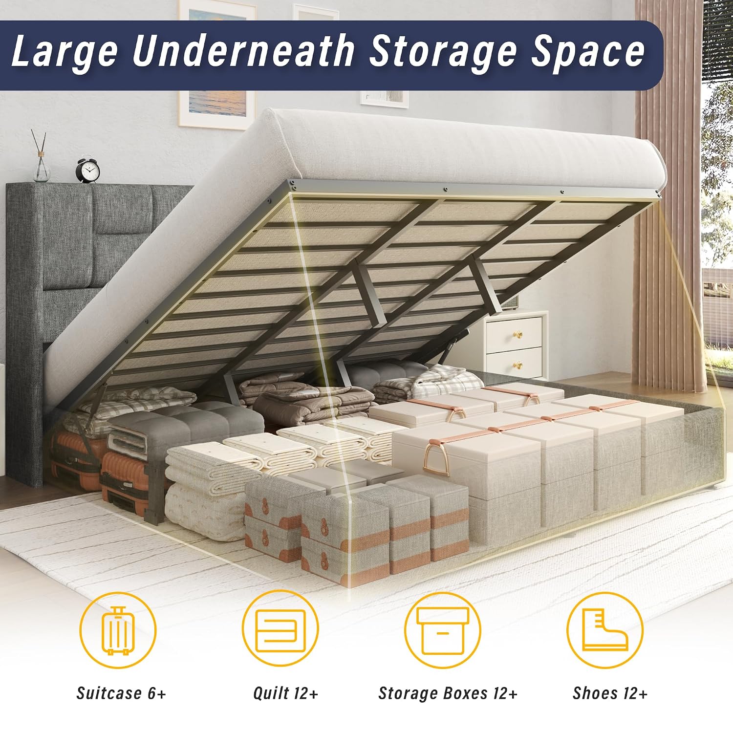 キングベッドフレーム、油圧式ガスリフト収納付き、カスタマイズ - Gas Lift Storage Bed Hydraulic のレビューと価格