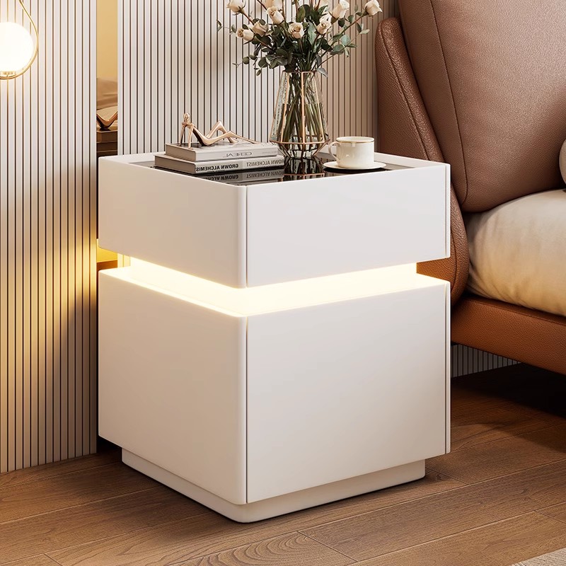 センサーライト付きインテリジェントベッドサイドテーブル 木製 - Solid Wood Nightstand 2 Drawers のレビューと価格