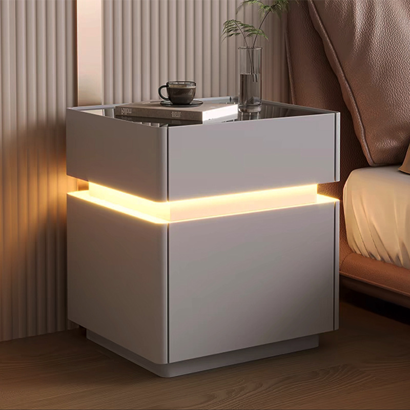 センサーライト付きインテリジェントベッドサイドテーブル 木製 - Solid Wood Nightstand 2 Drawers のレビューと価格