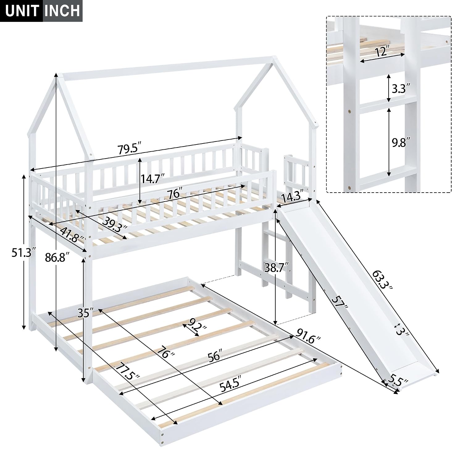 階段と滑り台付きハウス型二段ベッド |   ツインオーバーフ - Bunk Bed With Stairs And Slide のレビューと価格