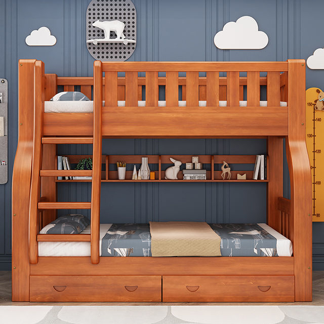 女の子用大人用無垢材フレームダブル子供用ベッドキングサイズモ - Bunk Bed With Stairs And Slide のレビューと価格
