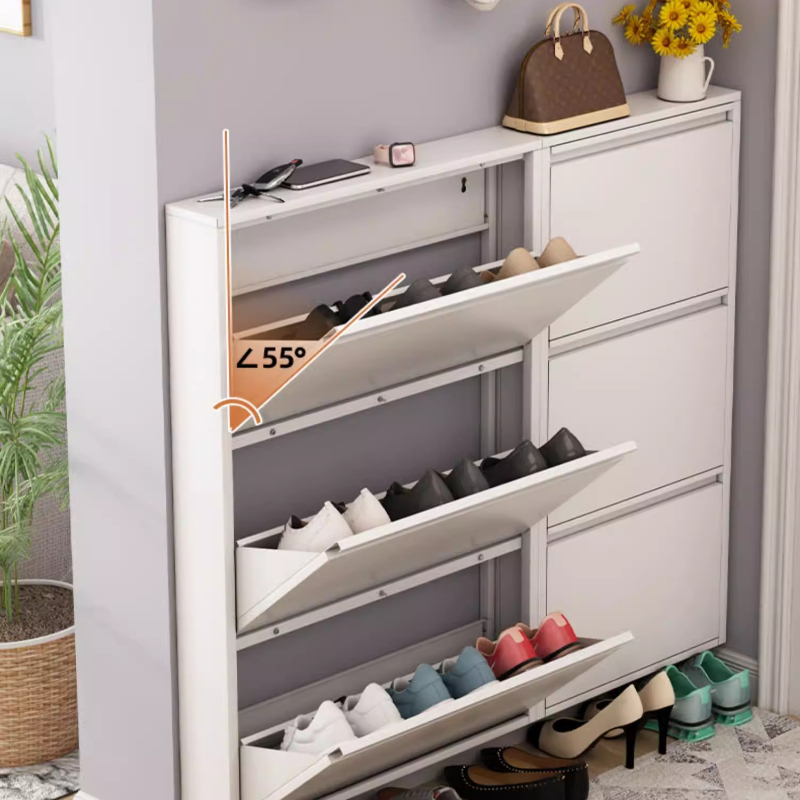 モダンなスリムシューズキャビネット、玄関用大容量フリップダウ - Shoe Rack Cabinet Narrow Entryway のレビューと価格