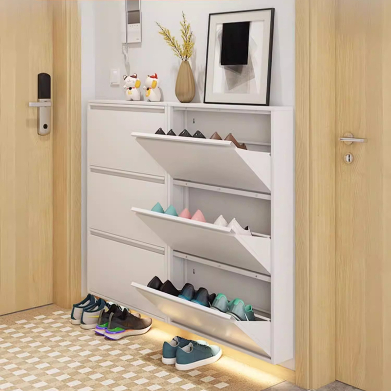 モダンなスリムシューズキャビネット、玄関用大容量フリップダウ - Shoe Rack Cabinet Narrow Entryway のレビューと価格