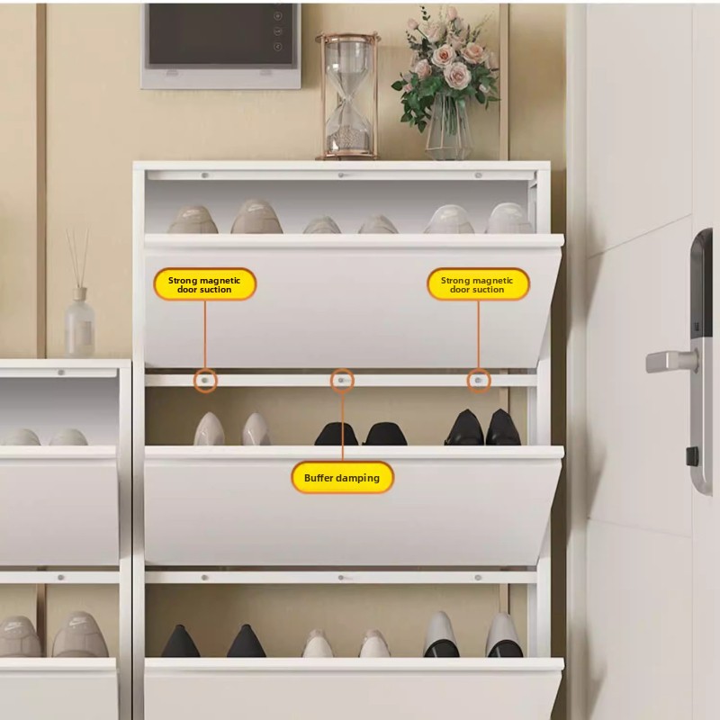 モダンなスリムシューズキャビネット、玄関用大容量フリップダウ - Shoe Rack Cabinet Narrow Entryway のレビューと価格
