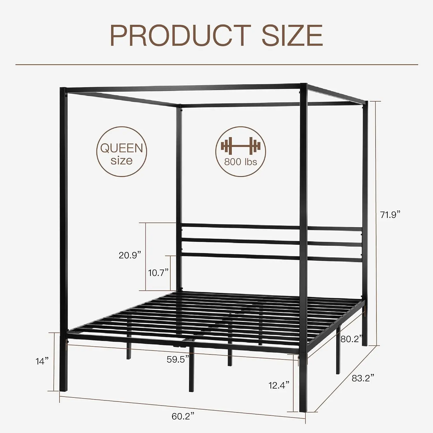 クイーンサイズメタルキャノピーベッドフレーム、頑丈なサポート - Canopy Bed Frame Metal Queen のレビューと価格