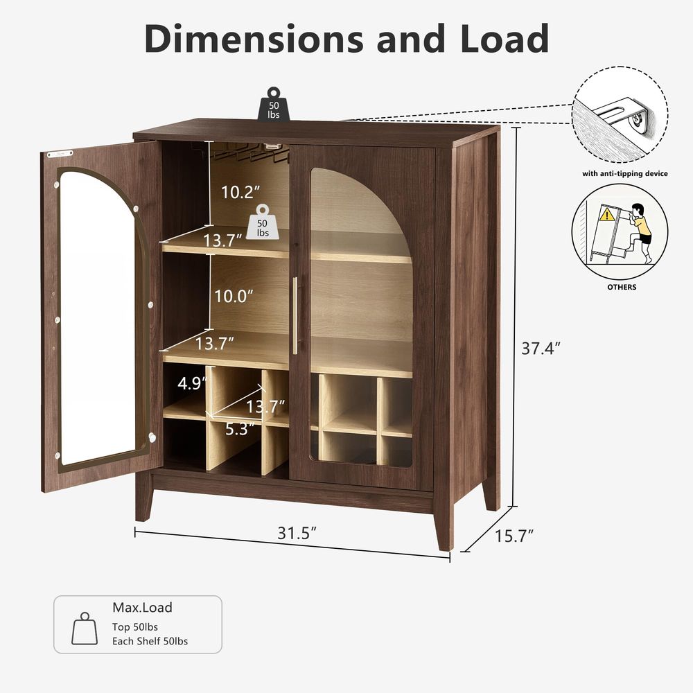 背の高い収納キャビネット、ガラス扉付き溝付きパントリーキャビ - Storage のレビューと価格