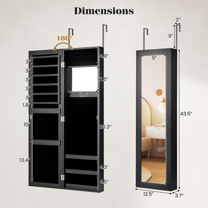 ロック付きジュエリーアルモア、壁掛けMDFキャビネット、全身 - Full Length Mirror Jewelry Armoire のレビューと価格
