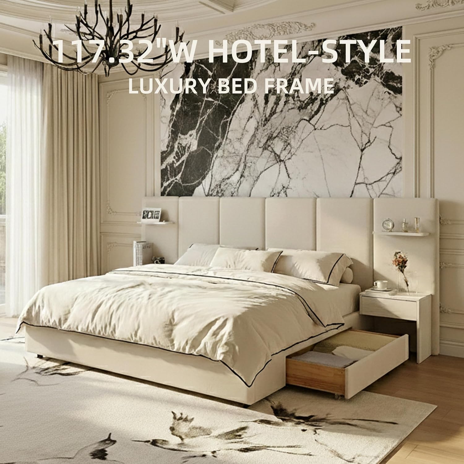 キングサイズベッドフレーム、収納付き、内蔵ナイトスタンドと引 - King Size Bed Frame With Storage Drawers のレビューと価格